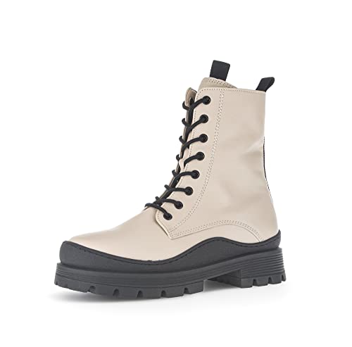 Gabor Damen Combat Boots, Frauen Stiefeletten,Wechselfußbett,Moderate Mehrweite (G),schnürstiefel,Stiefel,beige/schw.(Micro),42 EU / 8 UK von Gabor