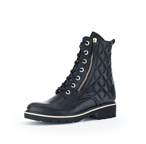 Gabor Damen Combat Boots, Frauen Stiefeletten,Wechselfußbett,Moderate Mehrweite (G),schnürstiefel,stiefel,schwarz (Mic/gold),40 EU / 6.5 UK von Gabor