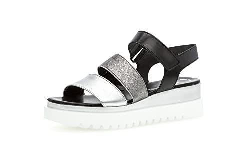 Gabor Damen Keilsandalen, Frauen Sandalen,Best Fitting,wedge-heel,bequem,flach,sommerschuhe,freizeitschuhe,silber/stone/schw.,37.5 EU / 4.5 UK von Gabor