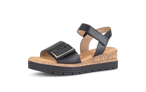 Gabor Damen Keilsandalen, Frauen Sandalen,Leichte Mehrweite (G),Wedge-Heel,bequem,Sommerschuhe,Freizeitschuhe,schwarz (Uni+Gold),40.5 EU / 7 UK von Gabor