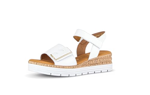 Gabor Damen Keilsandalen, Frauen Sandalen,Moderate Mehrweite (G),Keilabsatz,Wedge-Heel,bequem,flach,Weiss (Uni+Gold),38.5 EU / 5.5 UK von Gabor
