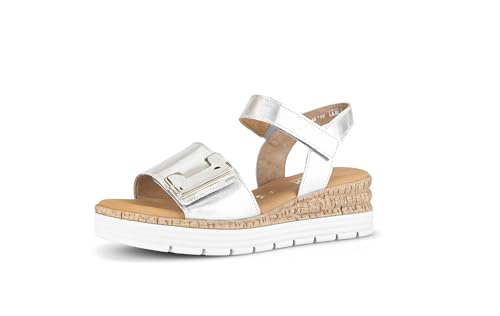 Gabor Damen Keilsandalen, Frauen Sandalen,Moderate Mehrweite (G),wedge-heel,bequem,sommerschuhe,freizeitschuhe,silber (uni+gold),40.5 EU / 7 UK von Gabor