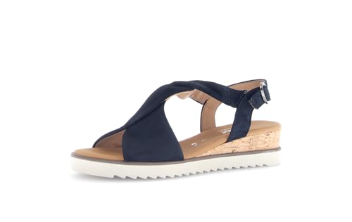 Gabor Damen Keilsandalen, Frauen Sandalen,Wedge-Heel,hoch,Sommerschuhe,Freizeitschuhe,offene Schuhe,dk-Blue(Kork/crem),38.5 EU / 5.5 UK von Gabor