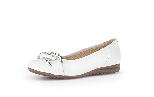 Gabor Damen Klassische Ballerinas, Frauen Flats,Moderate Mehrweite (G),Ballerina-Schuhe,Ballett-Schuhe,flach,Weiss (Uni+Silber),39 EU / 6 UK von Gabor