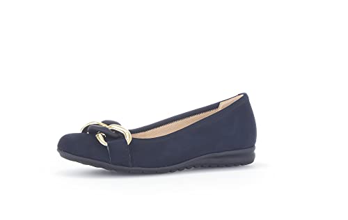 Gabor Damen Klassische Ballerinas, Frauen Flats,Moderate Mehrweite (G),Pumps,Halbschuhe,Sommerschuhe,Slipper,dk-Blue (Uni+Gold),40.5 EU / 7 UK von Gabor