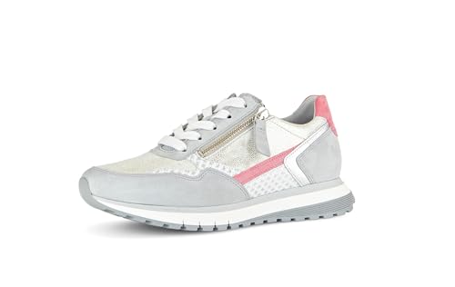 Gabor Damen Low-Top Sneaker, Frauen Halbschuhe,Komfortable Mehrweite (H),Laufschuhe,schnürschuhe,schnürer,Bianco/Grey/pink k.,39 EU / 6 UK von Gabor