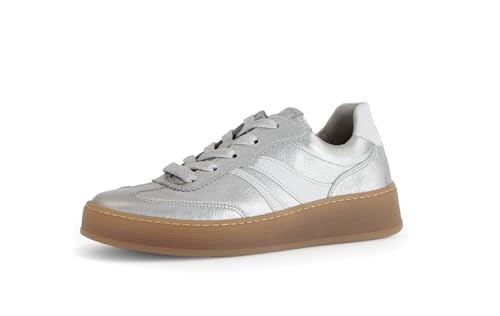 Gabor Damen Low-Top Sneaker, Frauen Halbschuhe,Moderate Mehrweite (G),Freizeitschuhe,Laufschuhe,schnürschuhe,Silber/we(Se.Glit),40.5 EU / 7 UK von Gabor