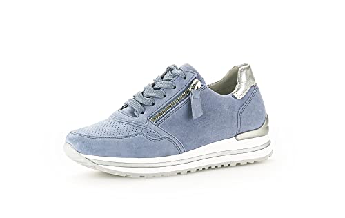 Gabor Damen Low-Top Sneaker, Frauen Halbschuhe,Wechselfußbett,Komfortable Mehrweite (H),Laufschuhe,schnürer,Azur/Silber (perf),40 EU / 6.5 UK von Gabor