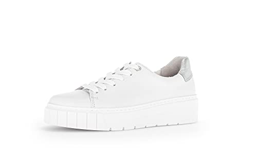 Gabor Damen Low-Top Sneaker, Frauen Halbschuhe,Wechselfußbett,Komfortable Mehrweite (H),Sportschuhe,Freizeitschuhe,Weiss/Silber,37 EU / 4 UK von Gabor