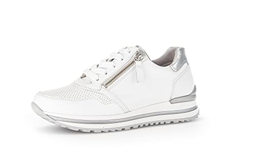 Gabor Damen Low-Top Sneaker, Frauen Halbschuhe,Wechselfußbett,Komfortable Mehrweite (H),schnürschuhe,Weiss/Silber(perf),37.5 EU / 4.5 UK von Gabor