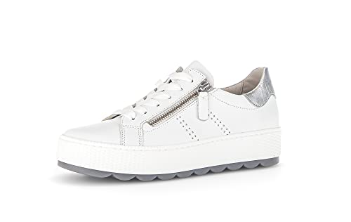 Gabor Damen Low-Top Sneaker, Frauen Halbschuhe,Wechselfußbett,Moderate Mehrweite (G),Laufschuhe,schnürschuhe,Weiss/Silber,39 EU / 6 UK von Gabor