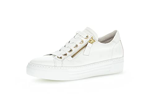 Gabor Damen Low-Top Sneaker, Frauen Halbschuhe,Wechselfußbett,Moderate Mehrweite (G),schnürer,Plateausohle,Weiss/Platino(Gold),37.5 EU / 4.5 UK von Gabor