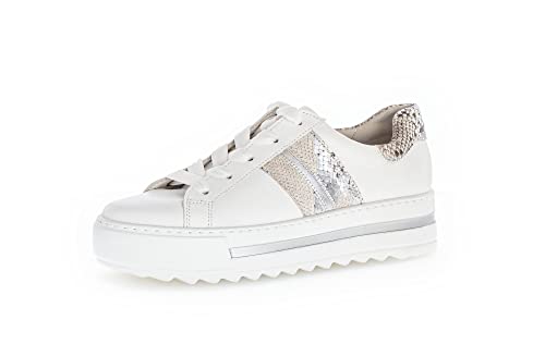 Gabor Damen Low-Top Sneaker, Frauen Halbschuhe,Wechselfußbett,Moderate Mehrweite (G),schnürschuhe,schnürer,Weiss/Creme/Silber,41 EU / 7.5 UK von Gabor