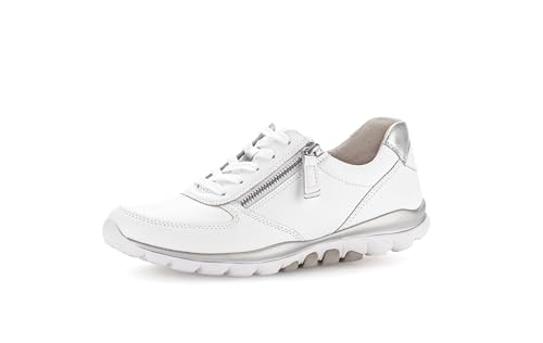 Gabor Damen Low-Top Sneaker, Frauen Halbschuhe,Wechselfußbett,schnürschuhe,schnürer,Plateausohle,straßenschuhe,Weiss/Silber,37 EU / 4 UK von Gabor