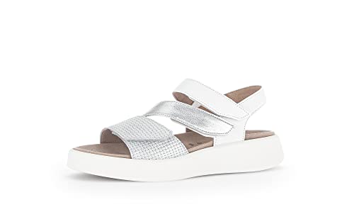 Gabor Damen Riemchensandalen, Frauen Sandalen,Wechselfußbett,Moderate Mehrweite (G),offene schuhe,strandschuhe,silber/weiss,37.5 EU / 4.5 UK von Gabor