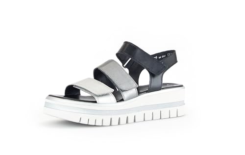 Gabor Damen Sandaletten, Frauen Sandalen,Best Fitting,Strandschuhe,Sommersandalen,bequem,flach,Sommerschuhe,Silber/Stone/schw.,41 EU / 7.5 UK von Gabor