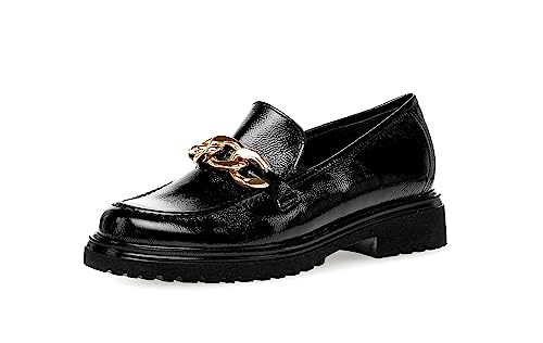 Gabor Damen Slipper, Frauen Slip On,Wechselfußbett,Komfortable Mehrweite (H),College Schuhe,Businessschuhe,schwarz (Gold),40.5 EU / 7 UK von Gabor