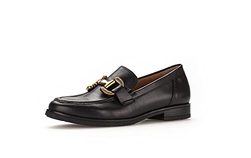 Gabor Damen Slipper, Frauen Slip On,Wechselfußbett,Moderate Mehrweite (G),Loafer,College Schuhe,Slip-ons,schwarz (dk-Gold),38.5 EU / 5.5 UK von Gabor