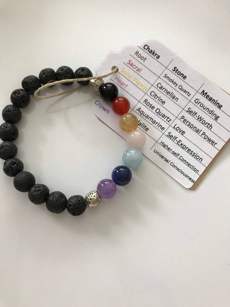 Chakra Armband | Yoga-Armband Heilendes Energie Spirituelle Lavasteine Meditieren Schwarzer Onyx Handgefertigt Chakra Armband | Yoga-Armband Heilendes Energie Spirituelle Lavasteine Meditieren Schwarzer Onyx Handgefertigt von GabrielEnergyWorks