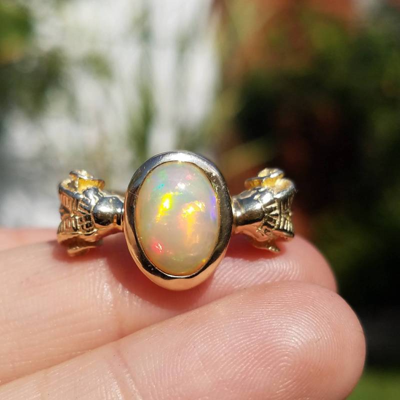 Natürlicher Opal Ring - Schafbock 585 Gold Größe 8 Handgemachter Unisex Edelstein Schmuck #1505 Video Ansehen von GabrielMosesson