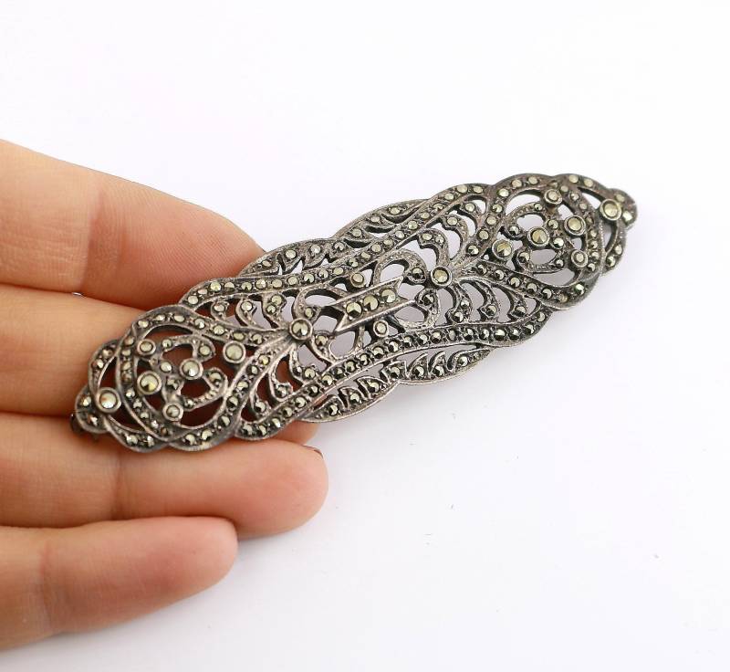 Große Elegante Rolle Markasit Design Anstecknadel/Brosche Aus 925Er Sterling Bb 608 von GabrielStar