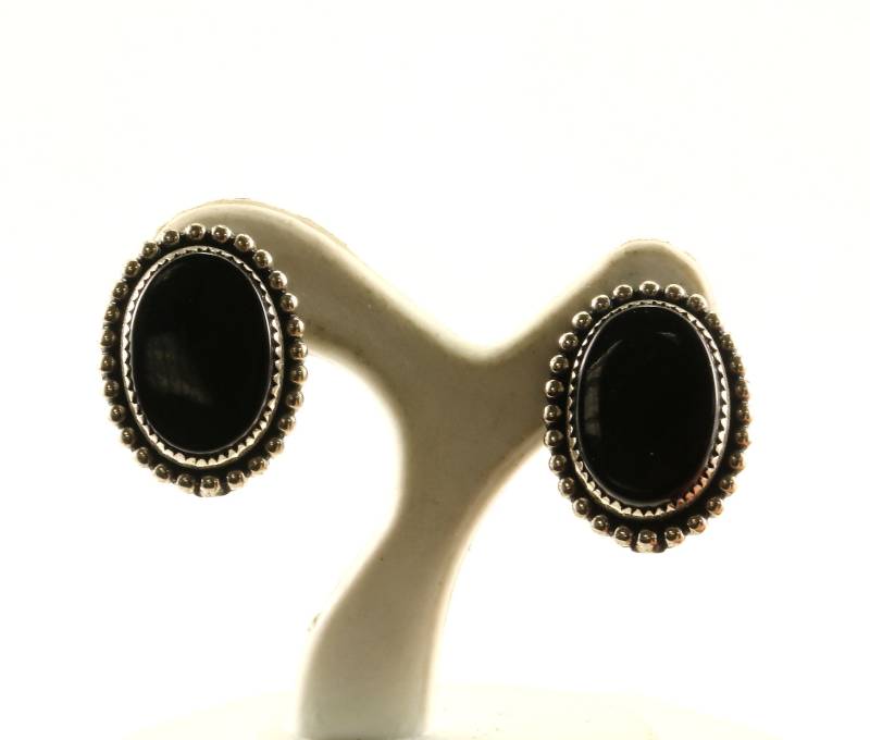 Jahrgang Ovalen Schwarzen Onyx Ohrstecker Ohrringe 925 Sterlingsilber Er 561 von GabrielStar
