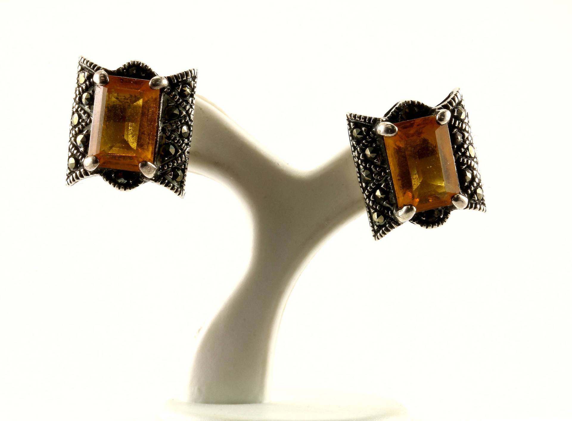 Jahrgang Rechteck Citrin Stein Markasit Design Ohrstecker Ohrringe 925 Sterling Er 437 von GabrielStar