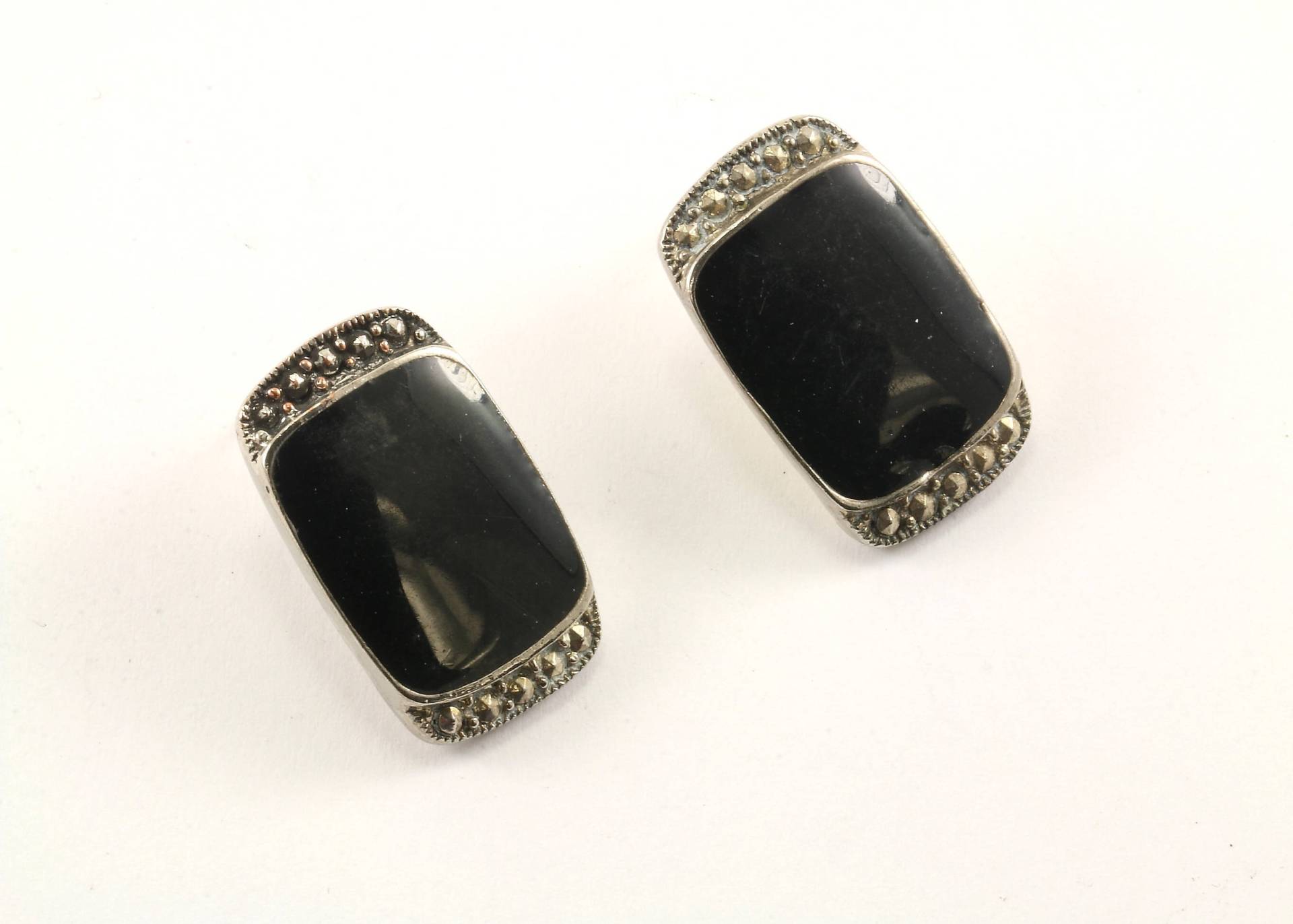 Jahrgang Rechteck Onyx Markasit Ohrstecker Ohrringe 925 Sterlingsilber Er 987 von GabrielStar