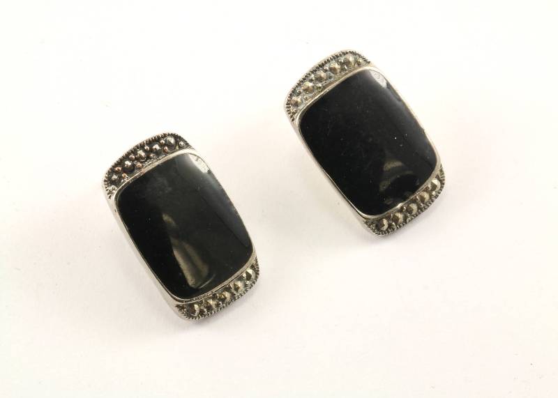 Jahrgang Rechteck Onyx Markasit Ohrstecker Ohrringe 925 Sterlingsilber Er 987 von GabrielStar