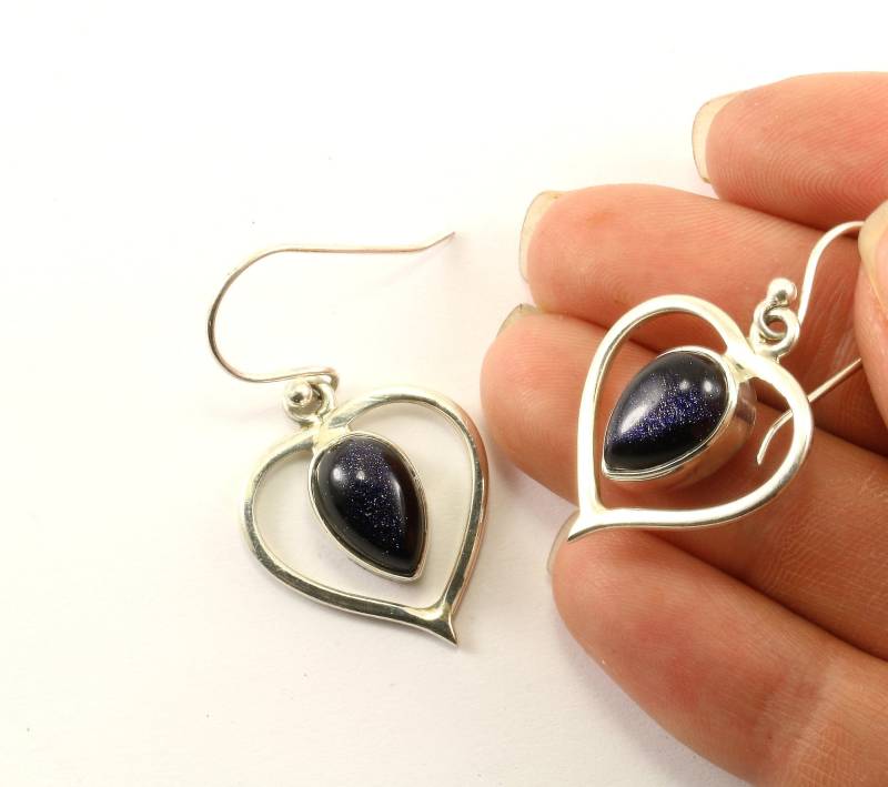 Jahrgang Schöne Goldstone Herz Design Tropfen/Baumeln Ohrringe Sterlingsilber Er 1252 von GabrielStar