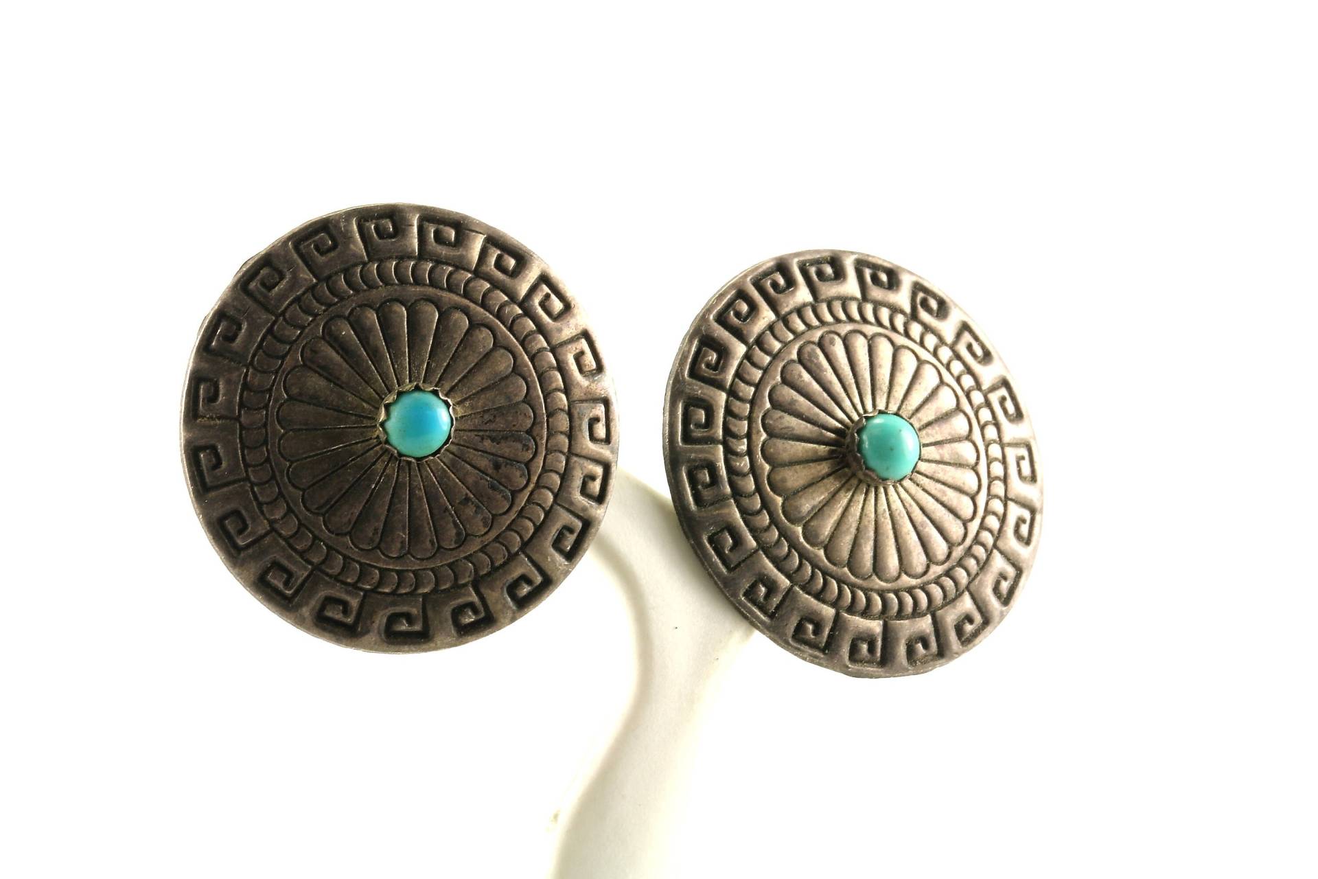 Runde Labyrinth Design Türkis Ohrstecker Ohrringe 925 Sterling Silber Er 978 Vintage von GabrielStar