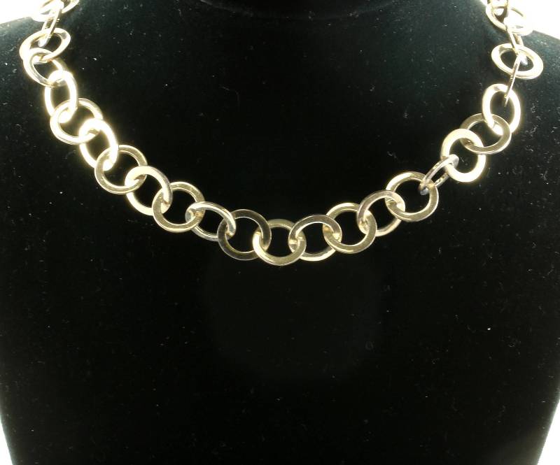 Vintage 16 Zoll Runde Links Cocktail Toggle Halskette 925 Sterling Silber Nc 65 von GabrielStar