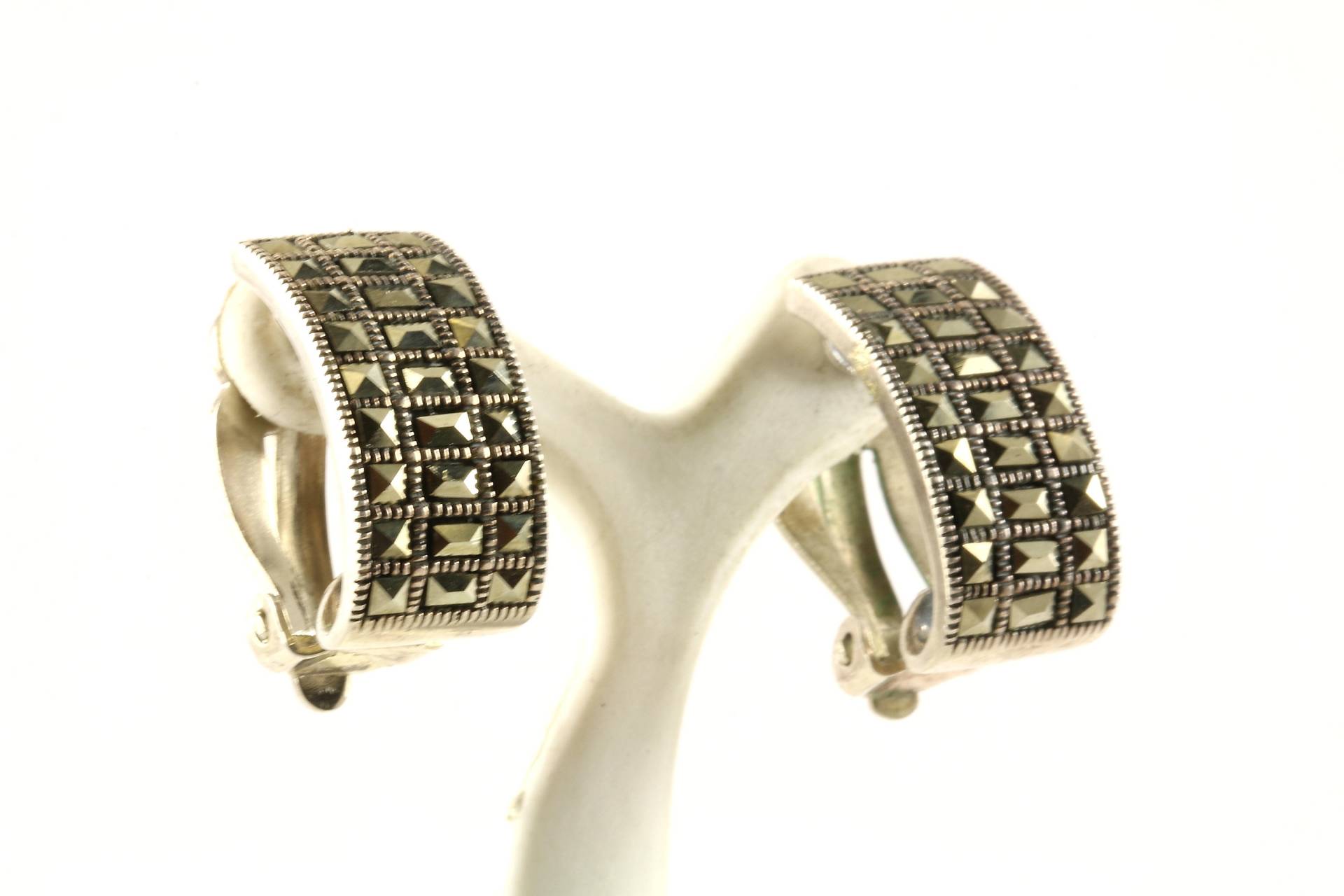 Vintage Bar Design Markasit Clip Auf Ohrringe Sterling Silber Er 1172 von GabrielStar