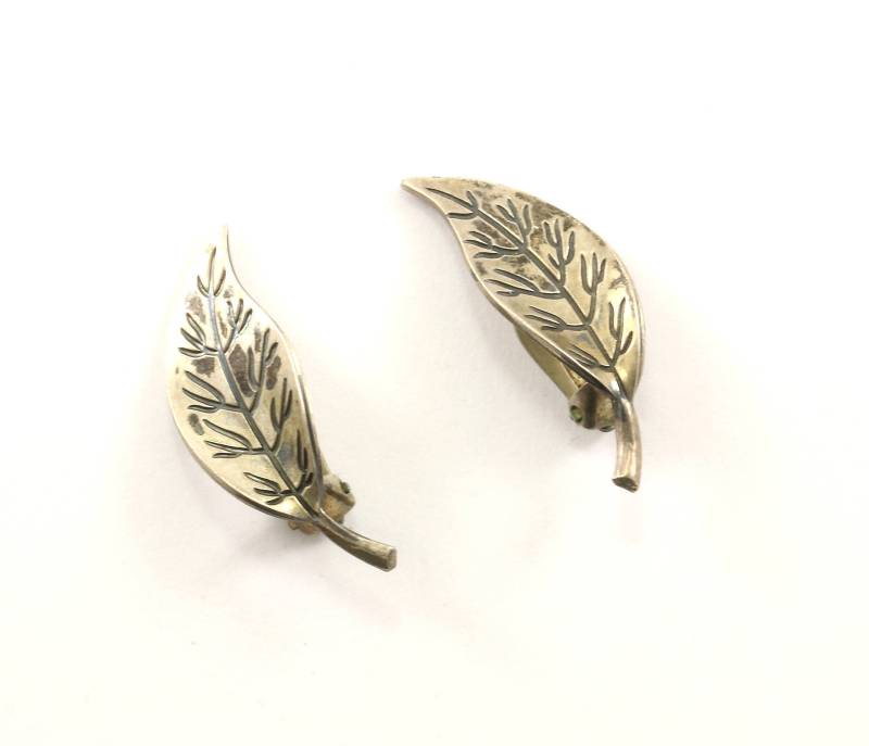 Vintage Blatt Design Ohrclips 925 Sterling Silber Er 975 von GabrielStar