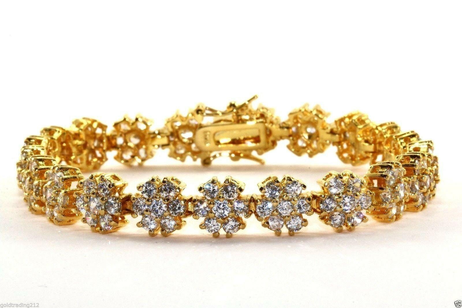 Vintage Blume Kristalle Links Gold Plate Tennis Armband 925 Sterling Br 1710 von GabrielStar