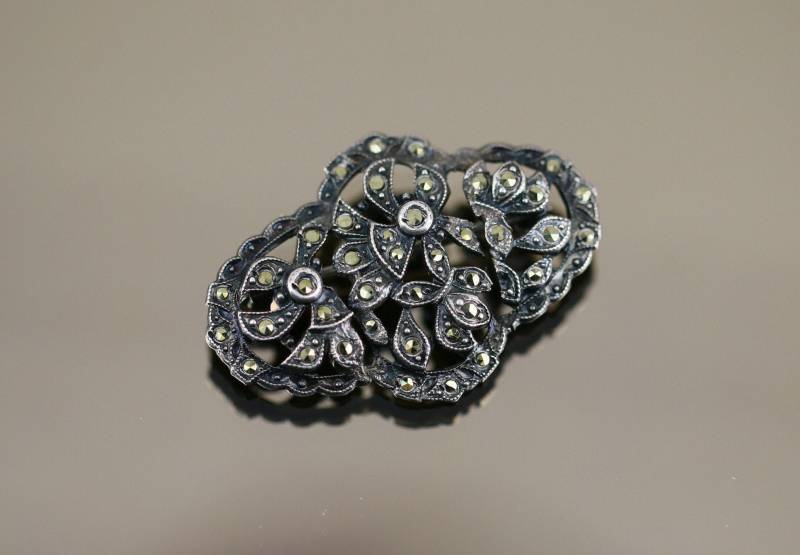 Vintage Blumen Elegante Markasit Brosche Anstecknadel Sterling Silber 925 Bb 1688 von GabrielStar