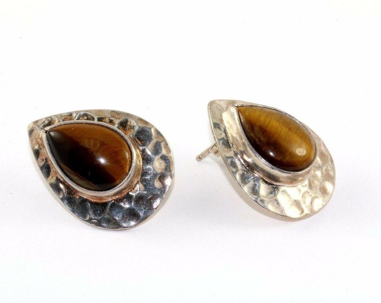 Vintage Dakota West Tropfen Tigerauge Gehämmert Ohrstecker 925 Sterling Er 651(401744745755 von GabrielStar