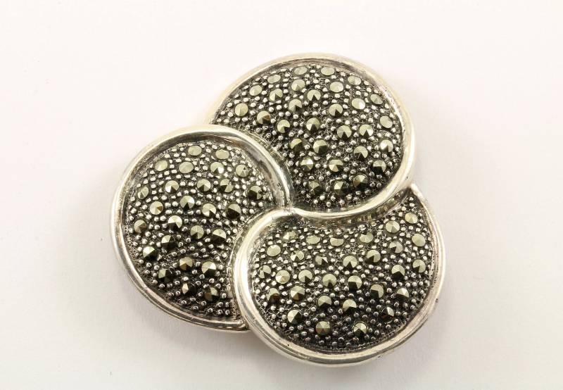 Vintage Drei Kreise Design Elegante Markasit Anstecknadel/Brosche 925 Sterling Bb 859 von GabrielStar