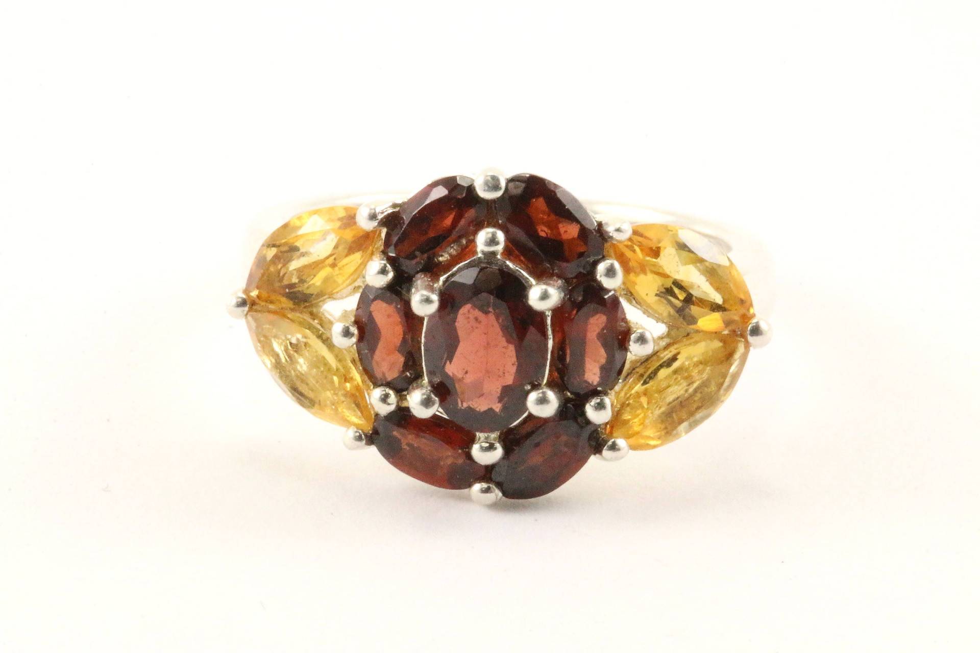 Vintage Floral Rot & Gelb Kristalle Ring 925 Sterling Silber Rg 1859-E von GabrielStar