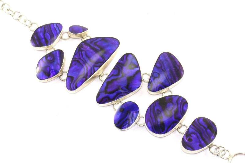 Vintage Freeform Abalone Lila Emaille Toggle Armband 925 Sterling Br 760 von GabrielStar