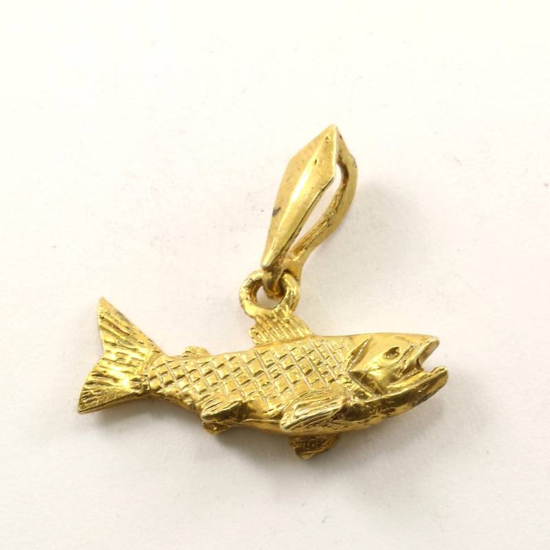 Vintage Goldfarbener Fisch Anhänger 925 Sterling Silber Pd 2282 von GabrielStar