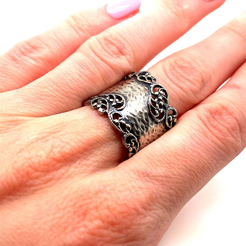 Vintage Größe 10.25 Israel Design Ring | Blumenmuster -Geschnittener Design-Ring Silber 925 Sterling Rg-3703F von GabrielStar