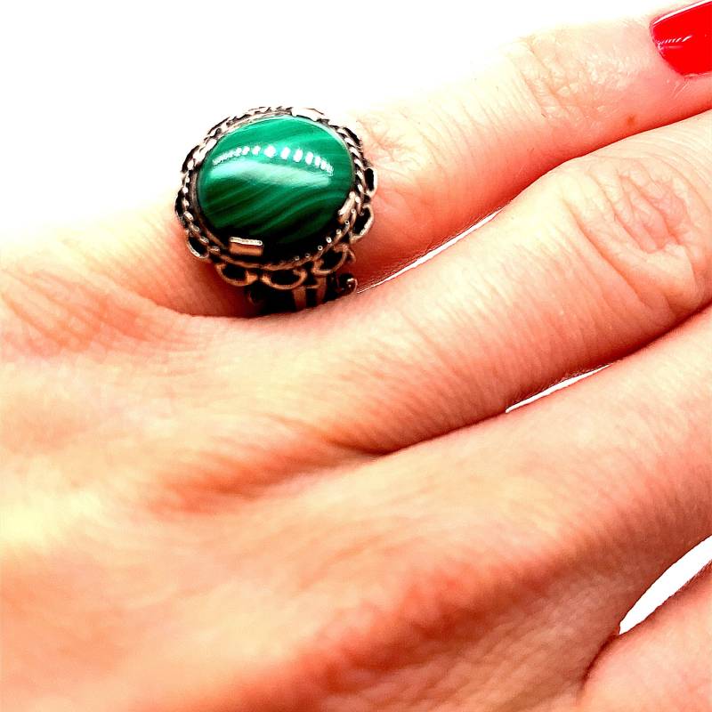 Vintage Größe 4.75 Malachit Stein Design Ring | -Geschnittener Design-Ring Sterling 925 Silber Rg 1935R von GabrielStar