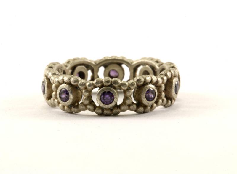 Vintage Größe 5, 75 Pandora Frauen-Perlen Design Amethyst Bandring 925 Sterling Silber Rg 609 von GabrielStar