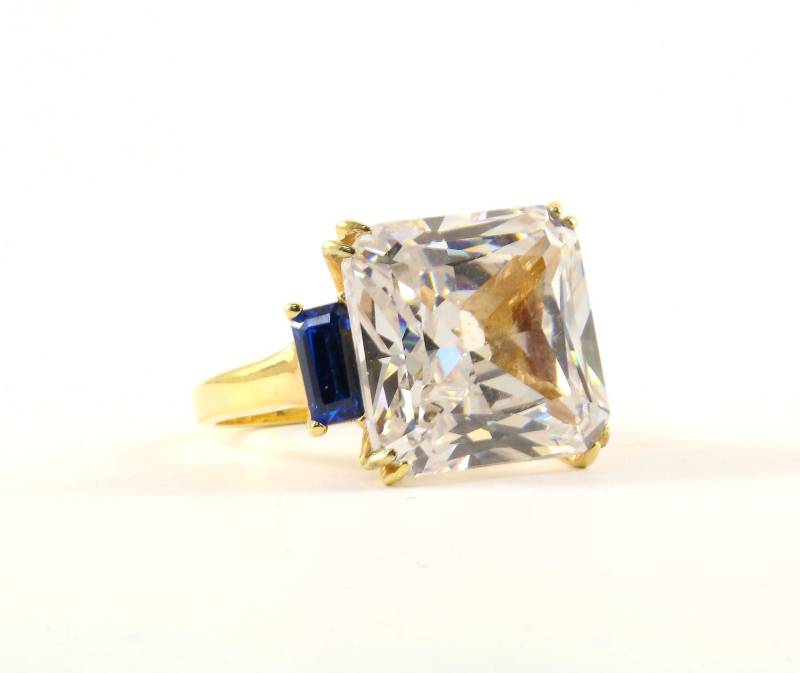 Vintage Größe 6, 25 Princess Cut Kristall Drei Stein Verlobungsring 925 Sterling Silber Rg 2533 von GabrielStar