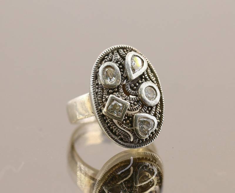 Vintage Größe 6 Kristalle Cz Scroll Design Ring 925 Sterling Rg 2067 von GabrielStar