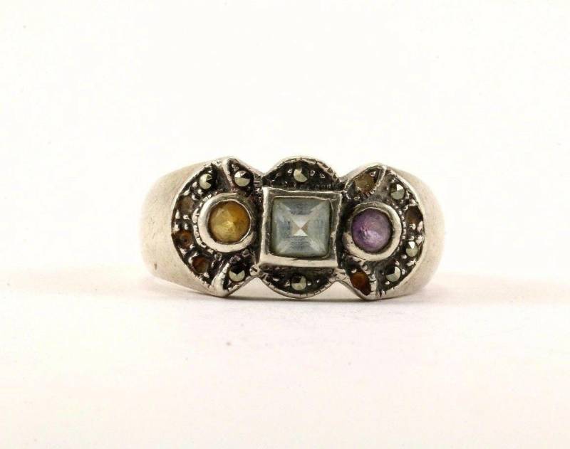 Vintage Größe 7 Multi Farbe Kristall Design Cocktail Ring 925 Sterling Rg 3252(123757198302 von GabrielStar