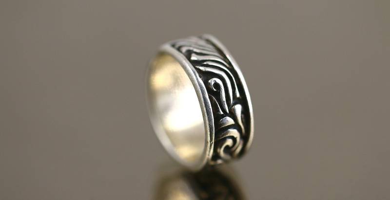 Vintage Größe 7.25 Antique Scroll Wave Swirl Muster Design Band Ring 925 Sterling Silber Rg 1999 von GabrielStar