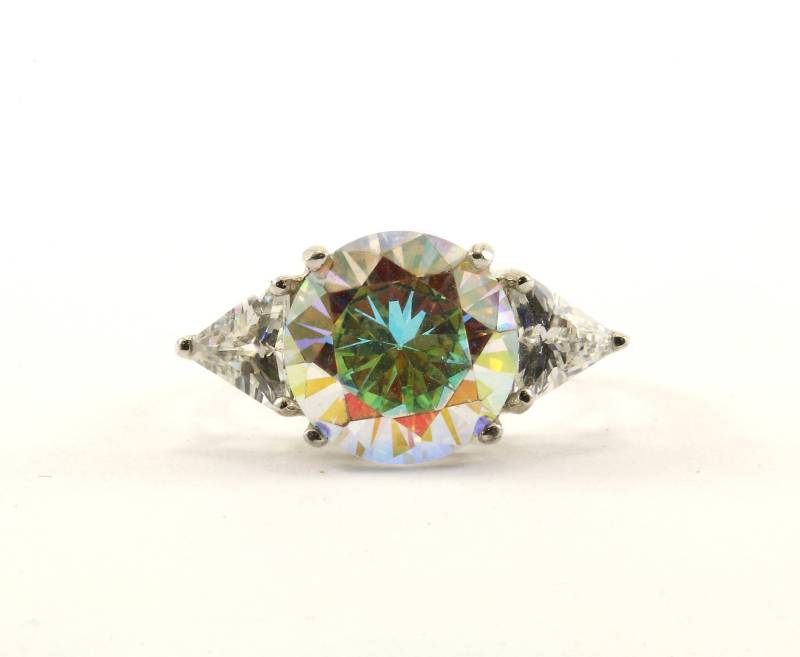 Vintage Größe 8 Drei Stein Kristall Ring 925 Sterling Silber Rg 2463 von GabrielStar