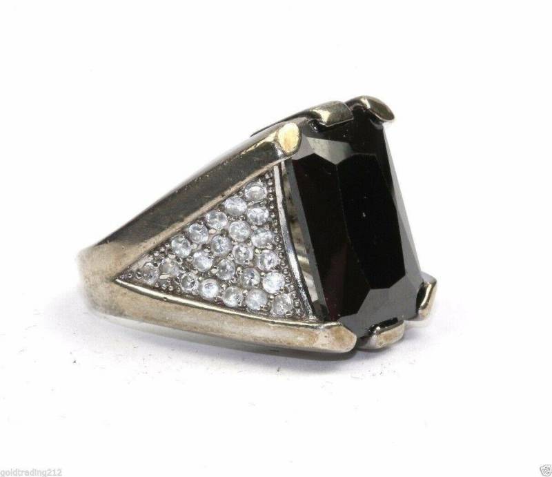 Vintage Größe 8 Herren Respektable Groß Schwarz Kristall Cocktail Sterling Ring Rg 698 von GabrielStar